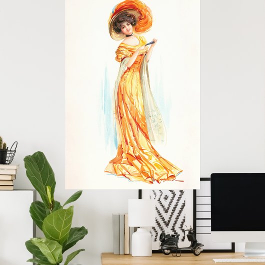 Dame in een gele jurk, Fine Art Poster (Thuiskantoor)