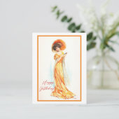 Dame in een gele jurk, Gefeliciteerd met je verjaa Briefkaart (Staand voorkant)