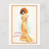 Dame in een gele jurk, Gefeliciteerd met je verjaa Briefkaart (Voorkant)