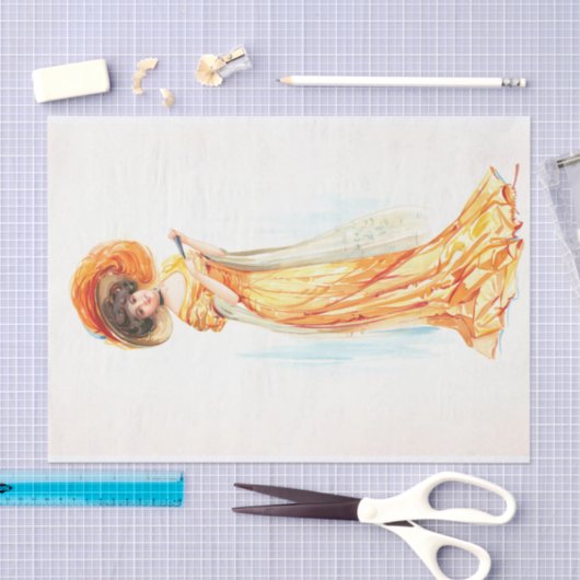 Dame in een gele jurk, ontcijferen tissuepapier (Craft)