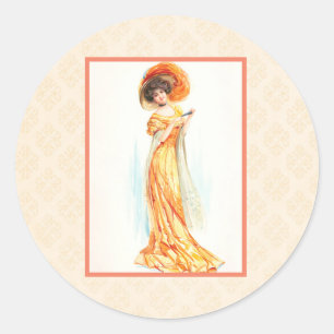 Dame in een gele jurk ronde sticker