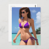 Dame in een Paarse Bikini Briefkaart (Voorkant / Achterkant)