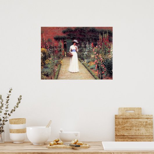 Dame in een Poster van de tuin (Keuken)