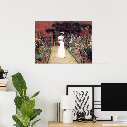 Dame in een Poster van de tuin (Thuiskantoor)