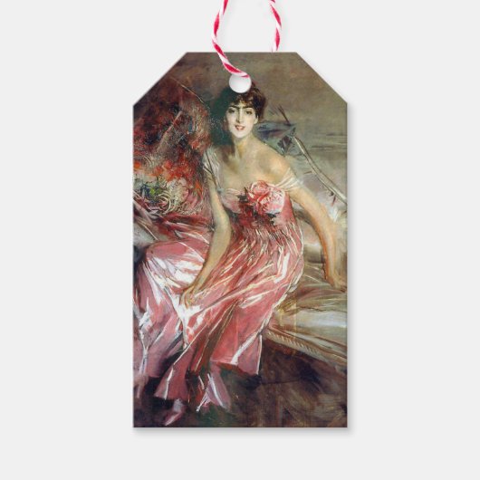 Dame in een roze jurk (door Giovanni Boldini) Cadeaulabel (Voorkant)