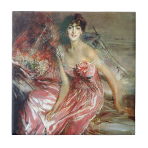 Dame in een roze jurk (door Giovanni Boldini)