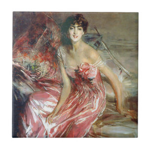 Dame in een roze jurk (door Giovanni Boldini) Tegeltje