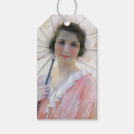  Dame in een Roze Jurk met een Parasol Cadeaulabel