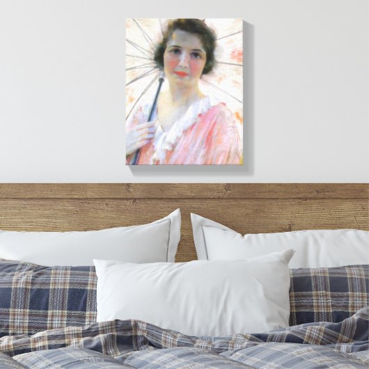 Dame in een roze jurk met een parasol (Robert Reid Canvas Afdruk (Insitu (Slaapkamer))