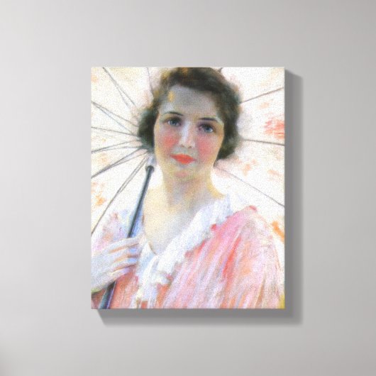 Dame in een roze jurk met een parasol (Robert Reid Canvas Afdruk (Voorkant)