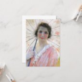 Dame in een roze jurk met een parasol (Robert Reid Kaart (Voorkant / Achterkant in situ)