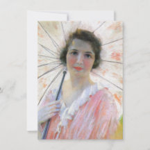 Dame in een roze jurk met een parasol (Robert Reid