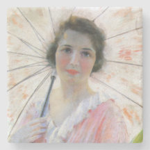 Dame in een roze jurk met een parasol (Robert Reid