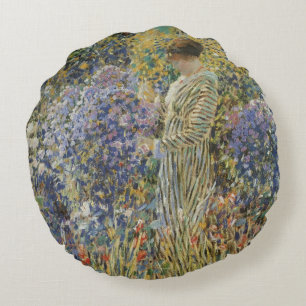 Dame in een tuin door Frederick Frieseke, Fijne Ku Rond Kussen