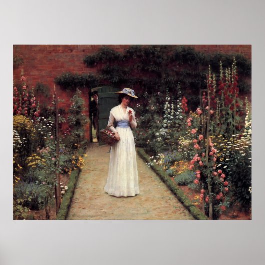 Dame in een tuin - Edmund Blair Leighton Poster (Voorkant)