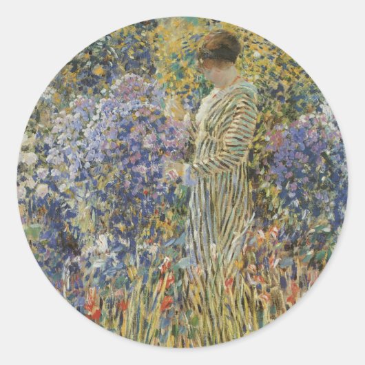 Dame in een tuin van Frederick Frieseke, fijne kun Ronde Sticker (Voorkant)