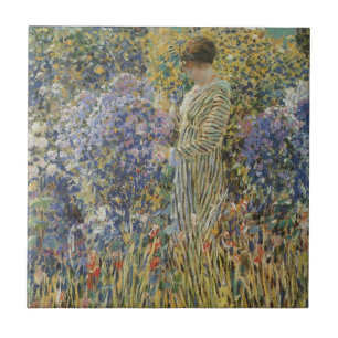 Dame in een tuin van Frederick Frieseke, fijne kun Tegeltje