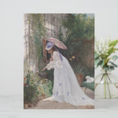 Dame in een tuin zorgen voor haar bloemen met lief kaart (Staand voorkant)