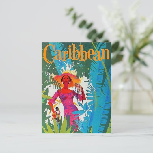 Dame in een wandeling op het Caraïbisch eiland, , Briefkaart (Staand voorkant)