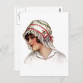 dame in Embroidery en Lace Bonnet Briefkaart (Voorkant / Achterkant)