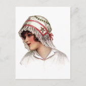 dame in Embroidery en Lace Bonnet Briefkaart (Voorkant)