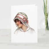 dame in Embroidery en Lace Bonnet Kaart (Voorkant)