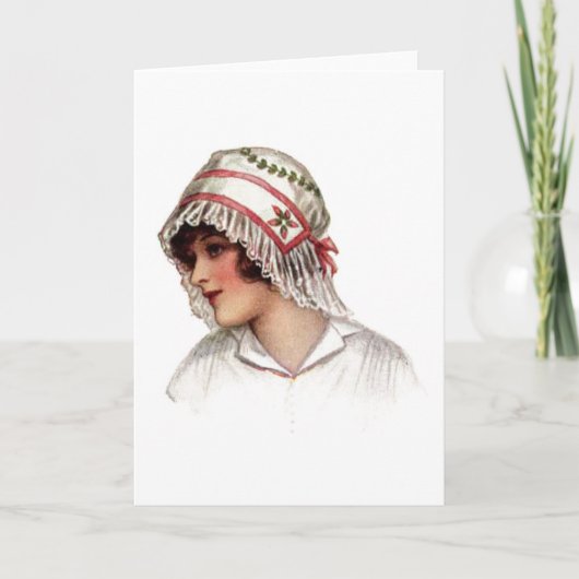  dame in Embroidery en Lace Bonnet Kaart (Voorkant)