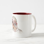  dame in Embroidery en Lace Bonnet Tweekleurige Koffiemok (Voorkant rechts)