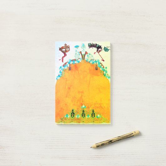 DAME IN GEEL Mardi Gras Masquerade Bal Maskers Post-it® Notes (Op bureau)