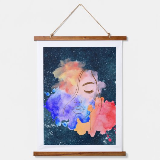 Dame in gezicht abstract hangend wandkleed (Voorkant)