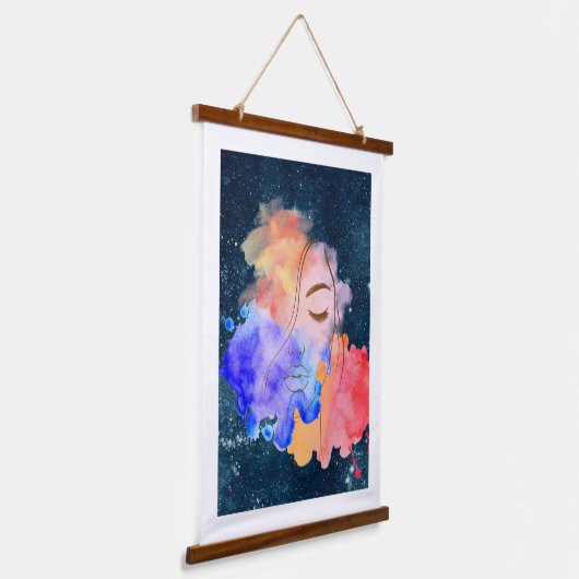 Dame in gezicht abstract hangend wandkleed (Gebogen)