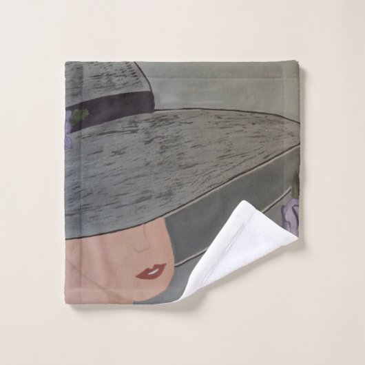 Dame in groot Pet w / Paarse tulpenbloemen Bad Handdoek (Wasdoekje)