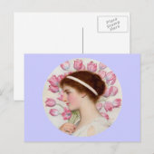 Dame in het klassieke dress met roze tulpen briefkaart (Voorkant / Achterkant)