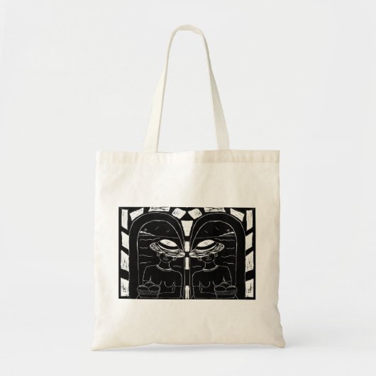 Dame in het raam | Linocut Tote Bag (Voorkant)