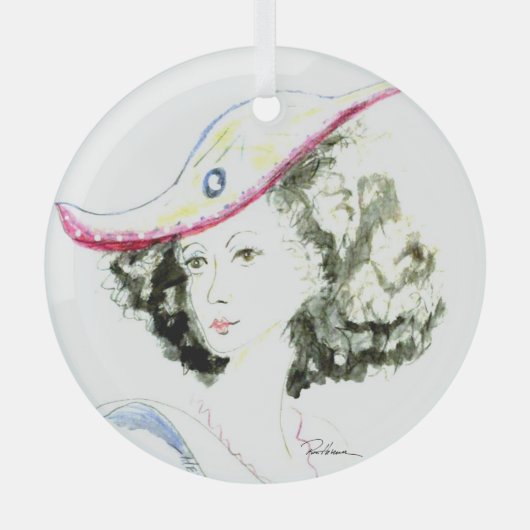 Dame in het Rode Pet Glas Ornament (Voorkant)