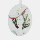 Dame in het Rode Pet Glas Ornament (Voorkant Rechts)