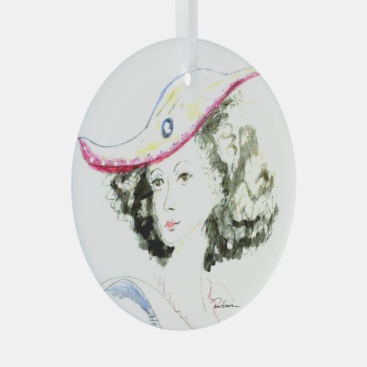 Dame in het Rode Pet Glas Ornament (Voorkant Rechts)