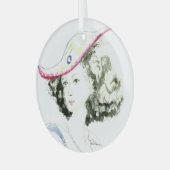 Dame in het Rode Pet Glas Ornament (Voorkant links)