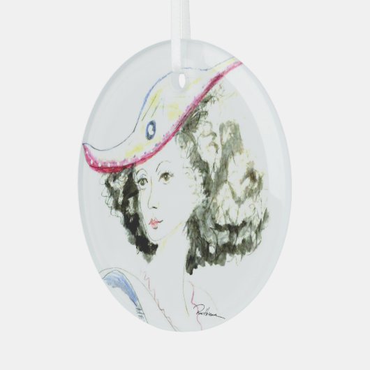 Dame in het Rode Pet Glas Ornament (Voorkant links)