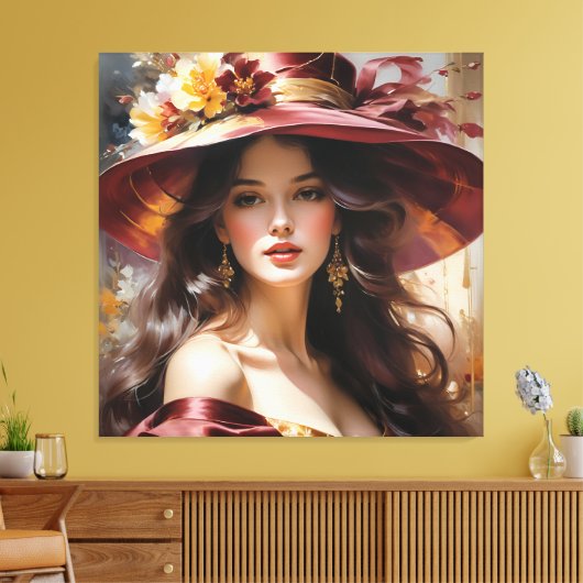 Dame in het rood 1 canvas afdruk (Insitu (Woonkamer))