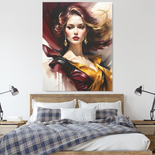 Dame in het rood 2 canvas afdruk (Insitu (Slaapkamer))