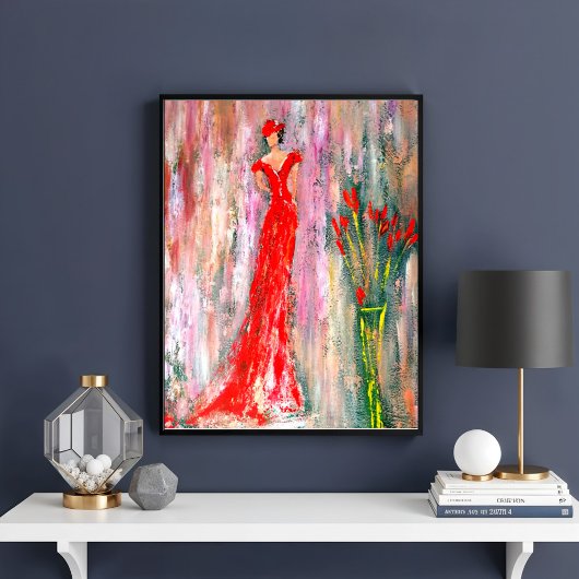 Dame in het rood poster