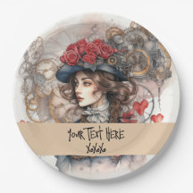Dame in het rood valentijnskus steampunk aquarel