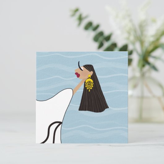 Dame in het wit dansen bij het Zee in Griekenland Kaart (Staand voorkant)