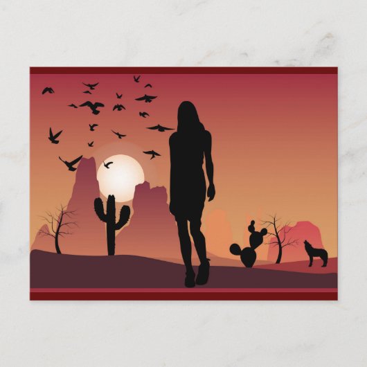 Dame in het woestijnlandschap Dieren silhouette Briefkaart (Voorkant)
