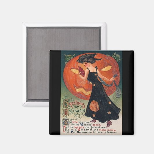  dame in het zwart en Jack o' Lantern Magneet (Voorkant / Achterkant)