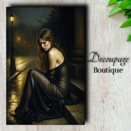 Dame in het zwart Gotische romantiek decoupage Tissuepapier