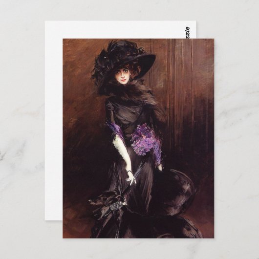 Dame in het zwart met een Briefkaart van Greyhound (Voorkant / Achterkant)