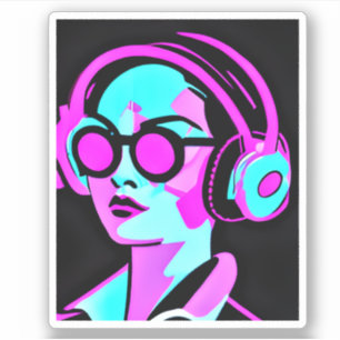 Dame in Hoofdtelefoon Jamming to Music Sticker