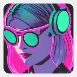 Dame in Hoofdtelefoon Jamming to Music Vierkante Sticker